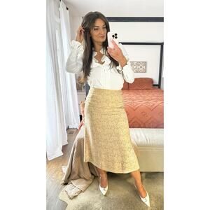 Vintage 90’s Talbots Size 8 100% Silk Damask Midi Skirt